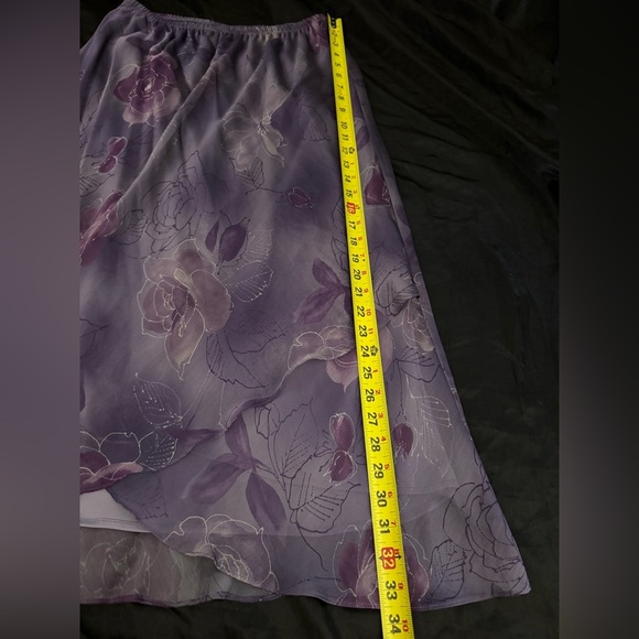 Vintage R&M Richards Purple Floral Chiffon Skirt Sz 14 Sheer Lined USA Made - Picture 8 of 8